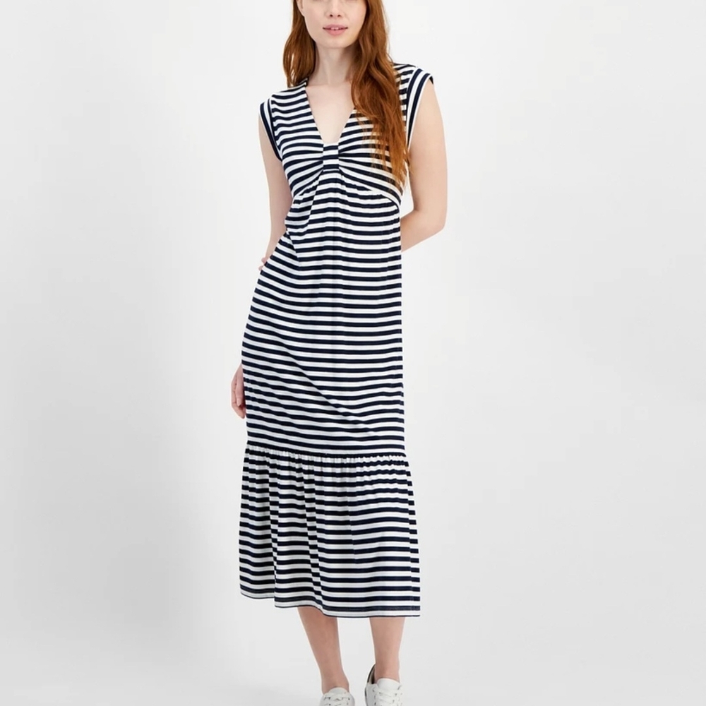 Tommy Hilfiger Striped Navy and White Sleeveless Midi Dress